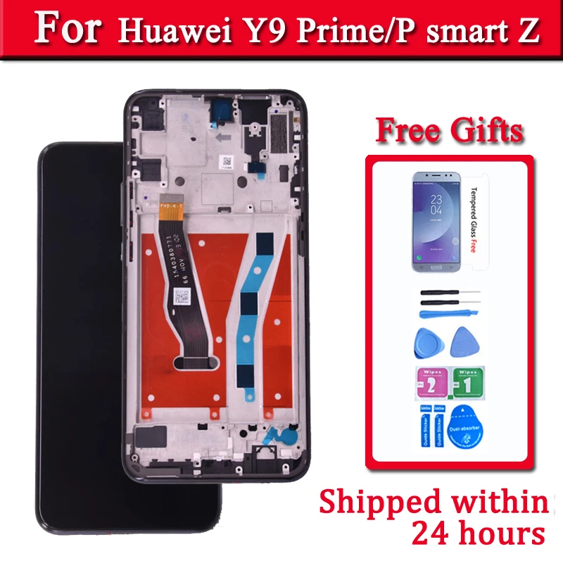 6.59\'\' For Huawei Y9 Prime 2019 LCD Display Touch Screen 10 touch Digitizer Assembly Frame For P Smart Z LCD Replacement