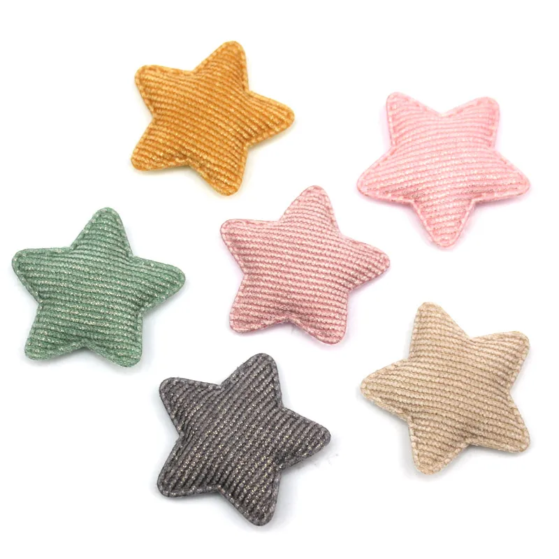 24Pcs 4.8cm Gold Stamp Fabric Star Padded Appliques For Kids Hairpin Headwear Crafts Decor Ornament Stick On Patches Accessoires