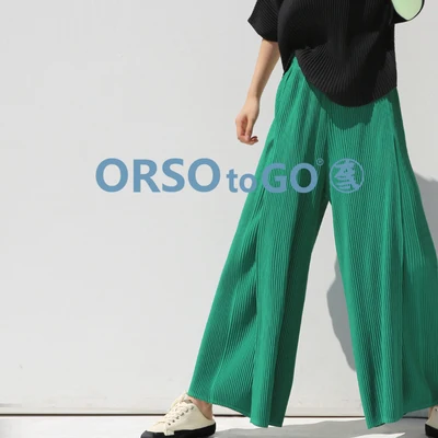 

HOT SELLING Miyake Fashion fold SOLID Casual fall/winter plus size pocket thick wide-leg pants IN STOCK