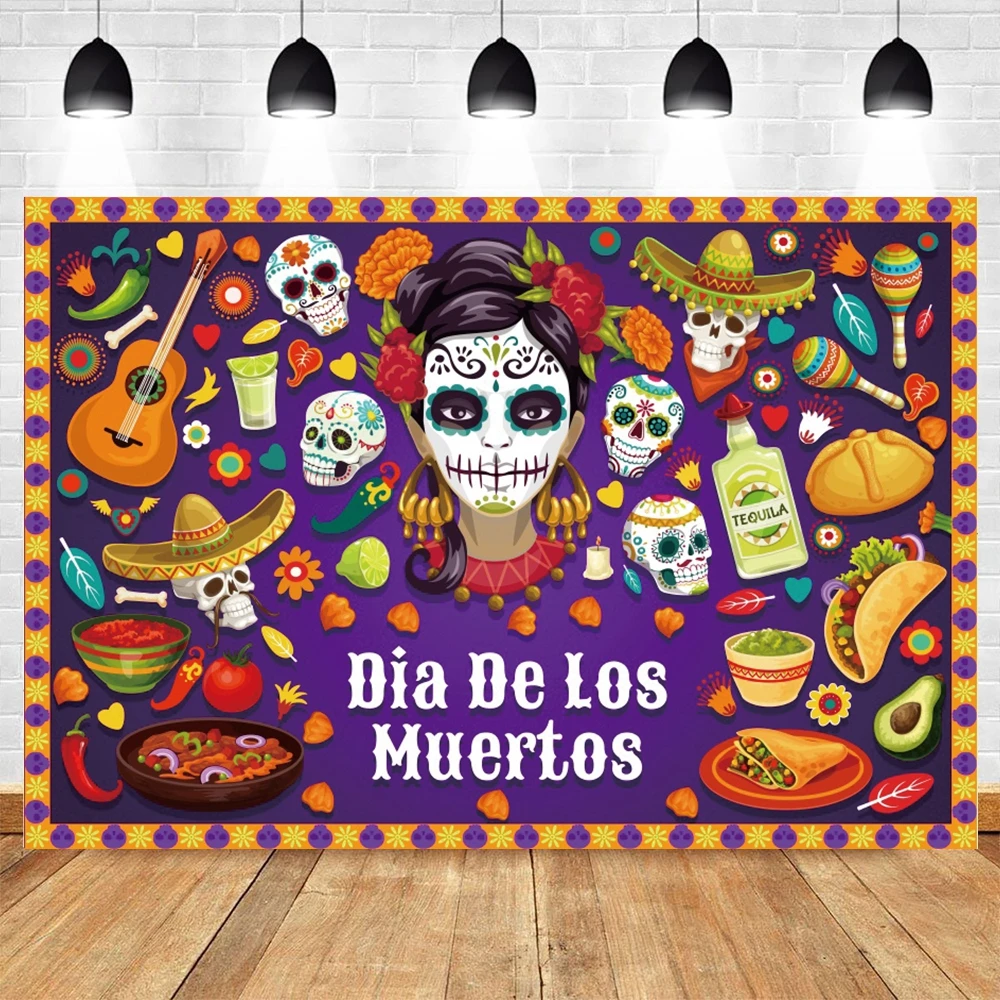 Yeele Day of The Dead Backdrop Mexican Sugar Skull Photography Background Dia DE Muertos Dressup Party Fiesta Banner Photo Shoot