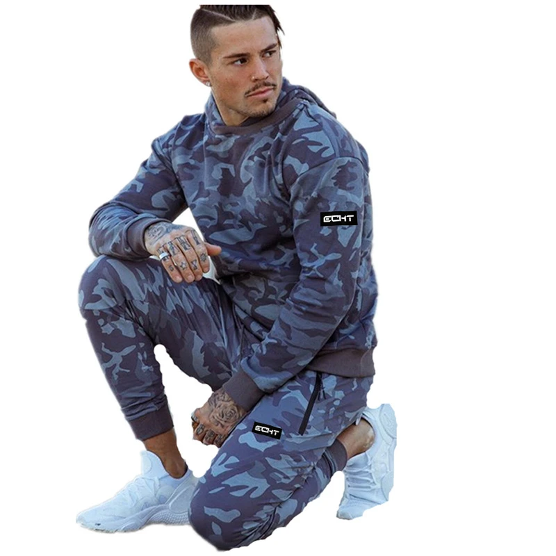 Mens sporting suits fashion Fitness tracksuit men camouflage Hoodies + sweatpants Men\'s Sportwear Suit Hoodies Tracksuit Set