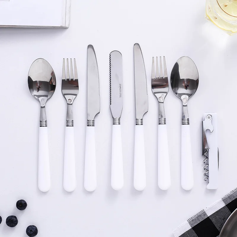 Outdoor Picnic Camping Tableware Fork Spoon Knife Bottle Opener Stainless Steel Foldable Pocket Tableware Set Hike Kitchen Tools