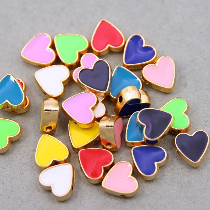 10Pcs/lot 10mm Inside Hole Love Heart Alloy colored enamel Loose Spacer Beads DIY Jewelry Making Findings Charm Beads