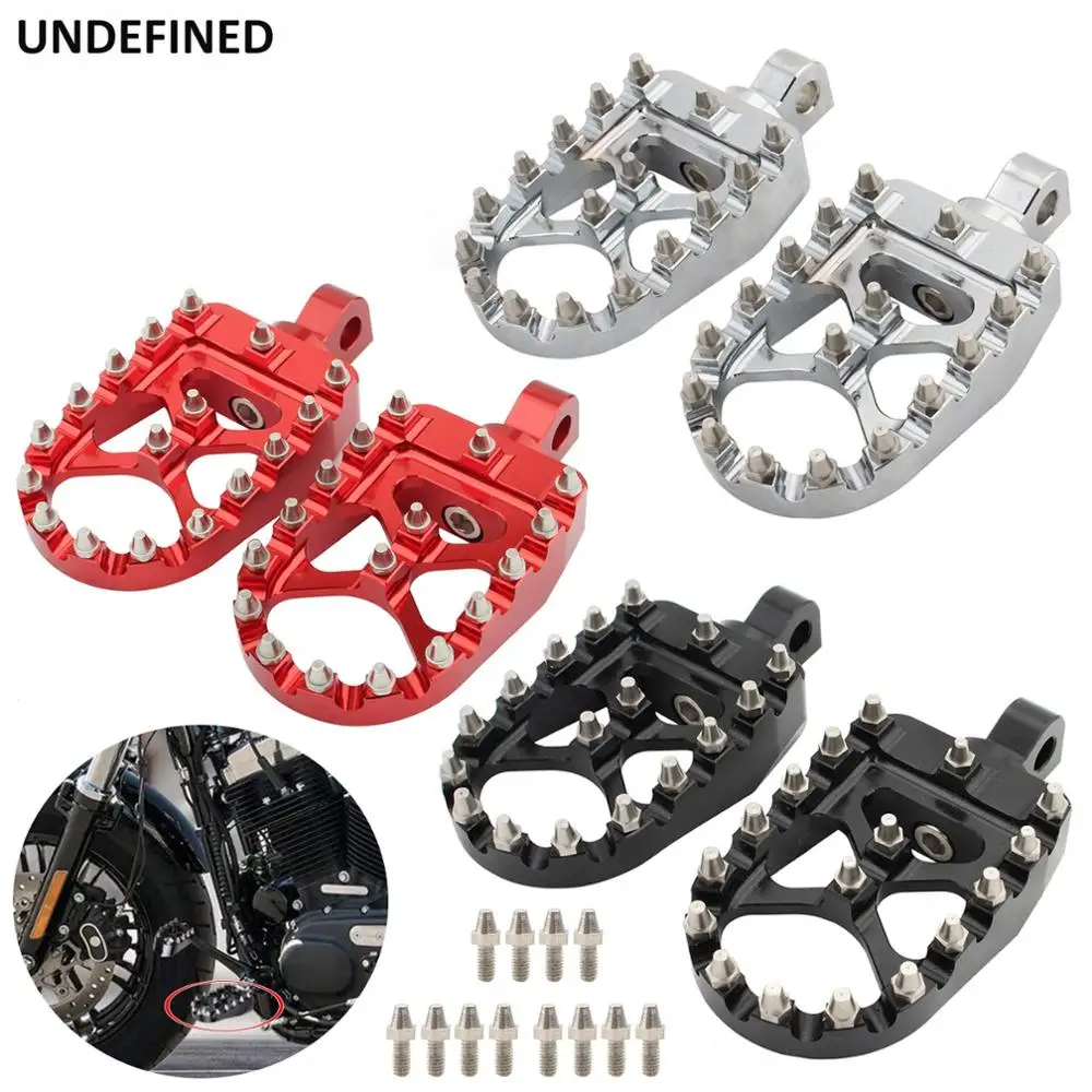 MX Foot Pegs Motorcycle Wide Fat Red Footpegs Bobber 360 Roating Footrests For Harley Sportster Iron 883 Dyna Fatboy Street Bob