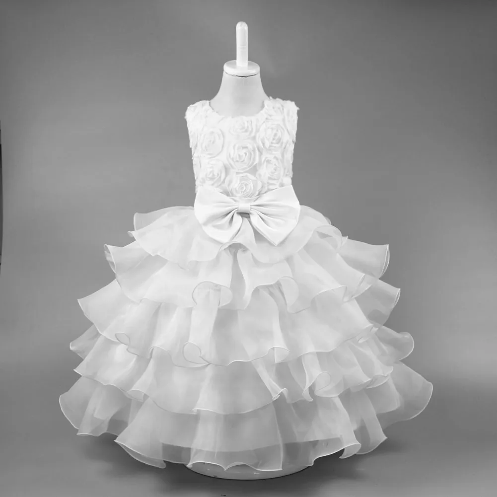 Exquisite Flower Girl Elegant Clothing Western Fluffy Layered Princess Wedding Children\'s Dress Bow Cute Customer