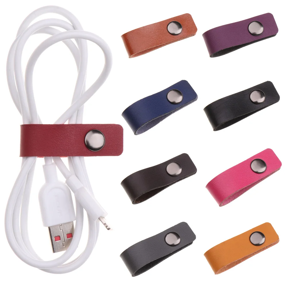 5 Pcs Leather Cable Winder Wire Ties Cord Organizer Cable Strap Tie Wrap Cord Management Holder Keeper Earphone Wrap