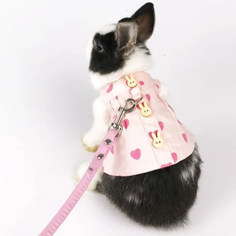 Cute Bunny Vest Hamster Harness Outdoor Leash Set Rabbit Clothing Skirt Pet Small Animal Clothes with Walking Traction Rope