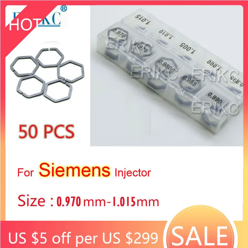 ERIKC-cuñas piezoeléctricas para inyector Siemens, válvula de boquilla de ajuste, arandela B60, precisión de 0.970mm, Total de 50 piezas, tamaño