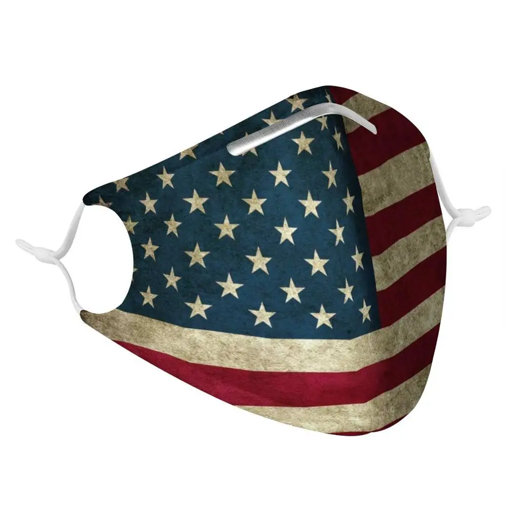 Nieuwe Mode Amerikaanse Vlag Patroon 4 Stuks Filters Gas Maskers Vrouwen Mannen Anti-Stofmaskers Fashion Wasbare Herbruikbare Gezicht masker 4 Filters