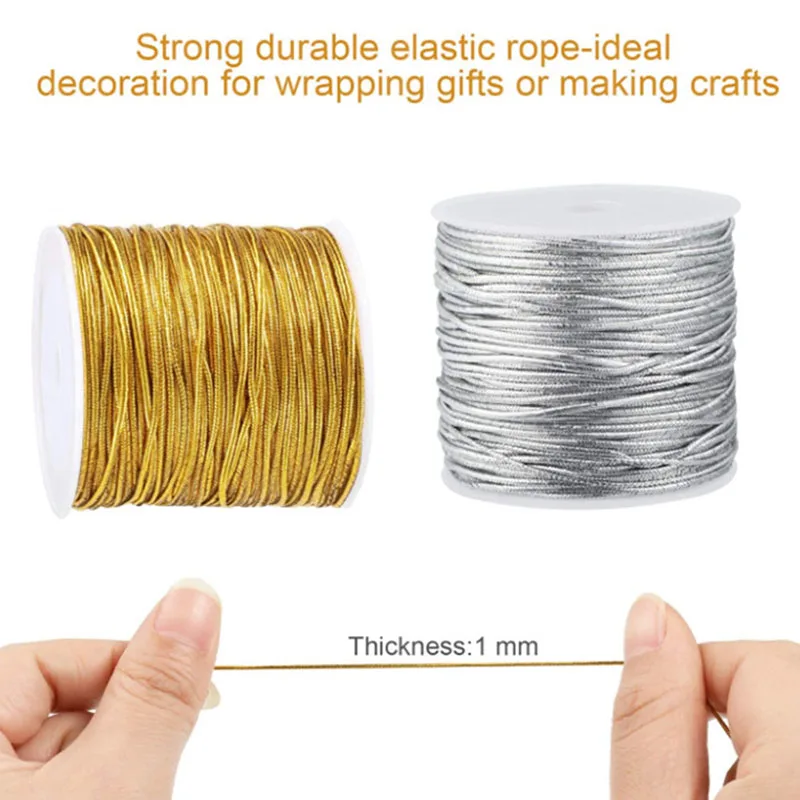 20Meters/Roll Gold Silver Elastic Cord Round High Elastic Metallic Tinsel Cord Rope For Christmas DIY Packing Craft Clothing Tag