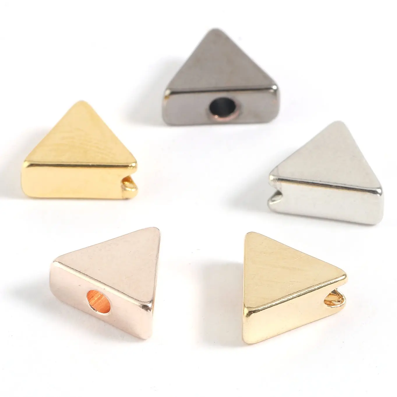 10pcs 7x3mm Triangle Shape Bead Metal Copper Charms Beads Gold Silver Color Loose Beads for Jewelry Making DIY Bracelet hole 2mm