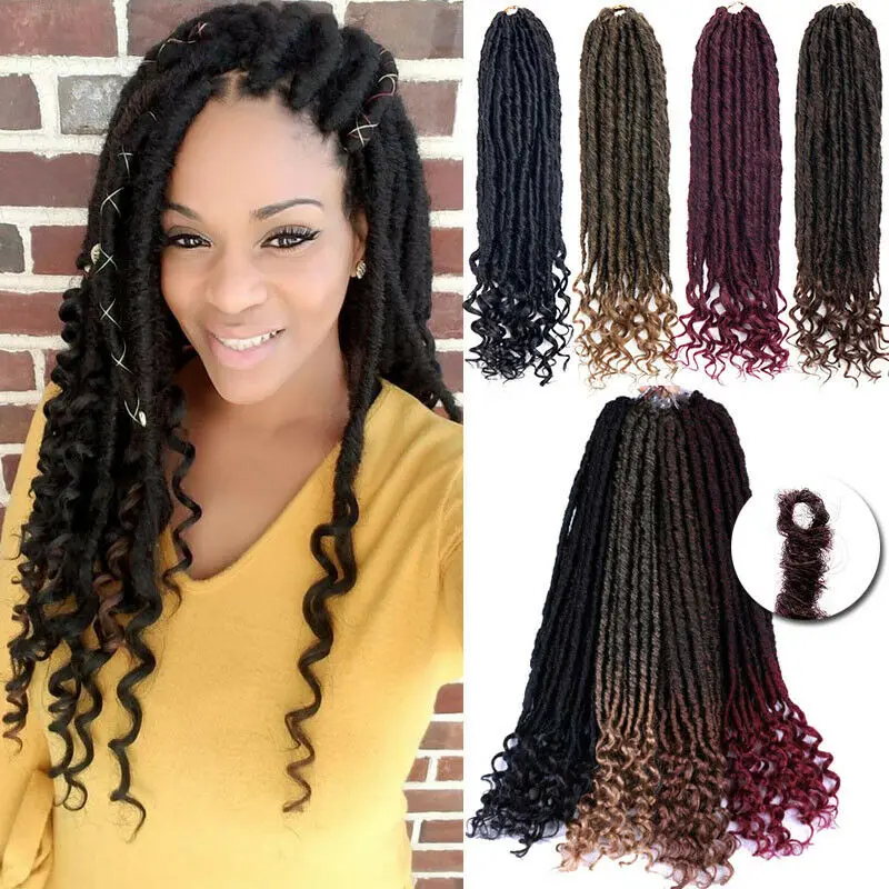 

18Inch 20Strands Goddess Faux Locs Crochet Braids Hair Extensions For Women Ombre Braiding Hair Curly Ends Dreadlocks