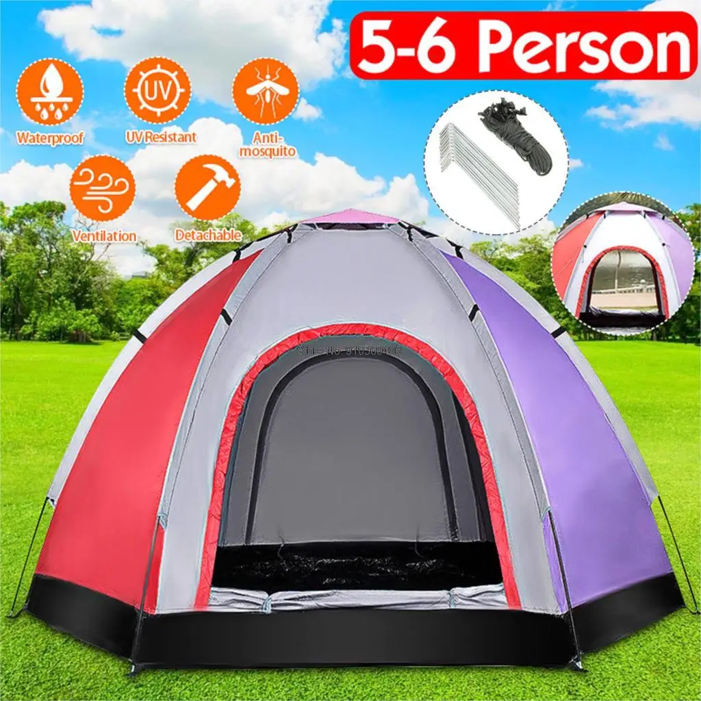 6 Person Outdoor Automatic Instant Tent Throwing Pop-Up Hiking Fishing Camping Beach Tent Set Waterproof Large Tents