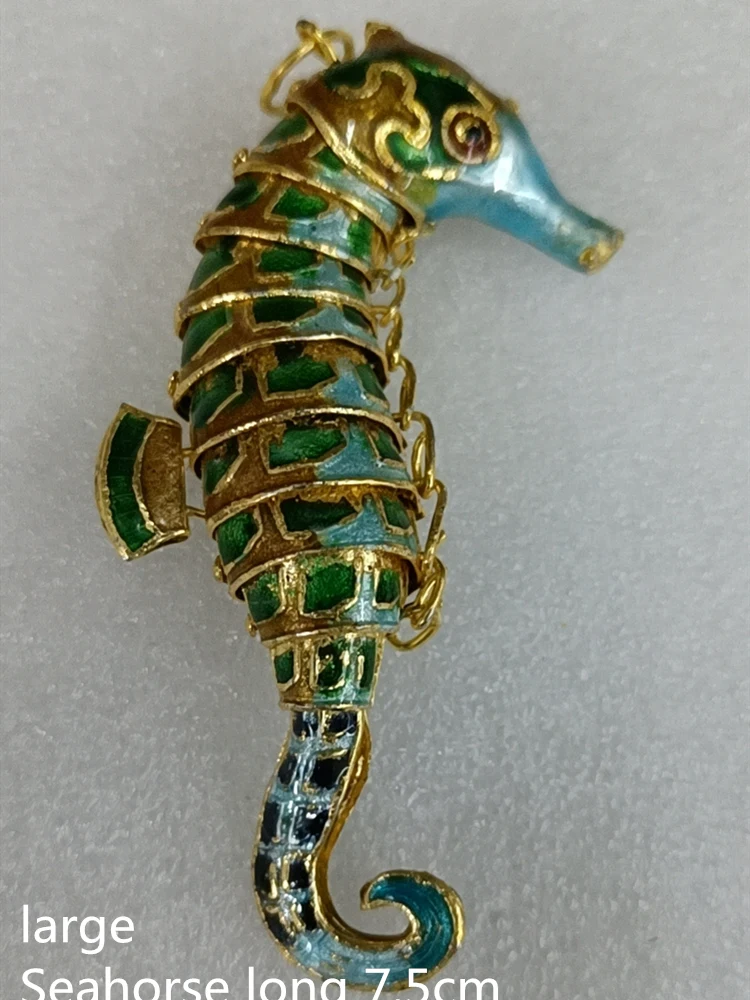 Large 7.5cm Cloisonne Enamel Seahorse Charm DIY Jewelry Making Findings Pendant Keychain Accessories Chinese Handcrafts