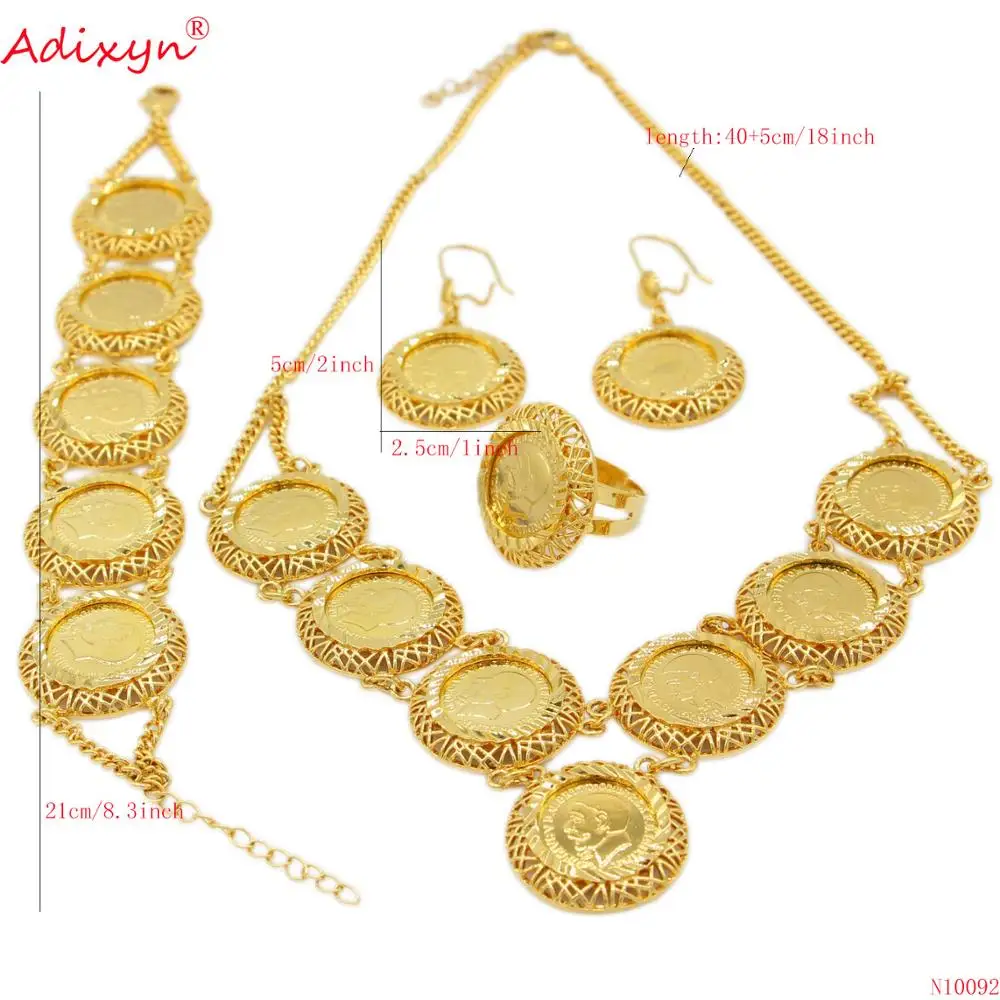 Adixyn Newest Coin Necklace/Earring/Ring/Bracelet Jewelry Sets For Women Gold Color Coins African Bridal Wedding Gifts N10092