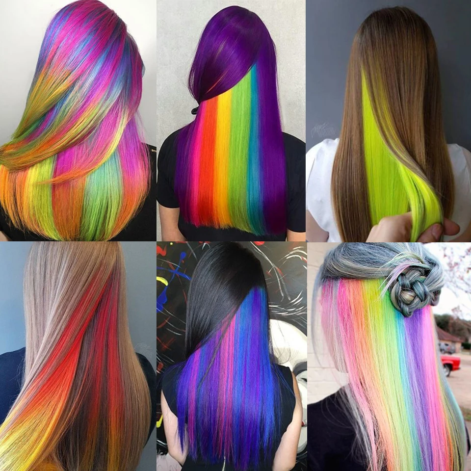 Lupu-Épingles à cheveux synthétiques à clipser, extension de cheveux raides, postiche à clipser, pince à cheveux colorée, arc-en-ciel naturel, degré