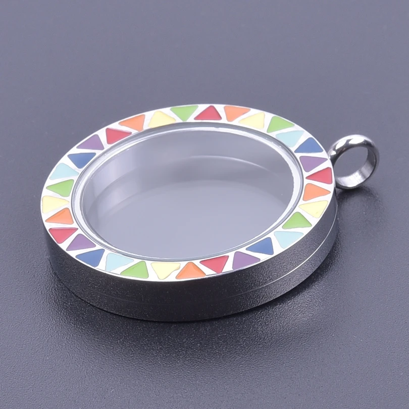 Rainbow Triangle Enamel Charm Pendant Locket For Jewelry Making Necklace Floating Locket 33mm Screw Cage Stainless Steel Jewelry