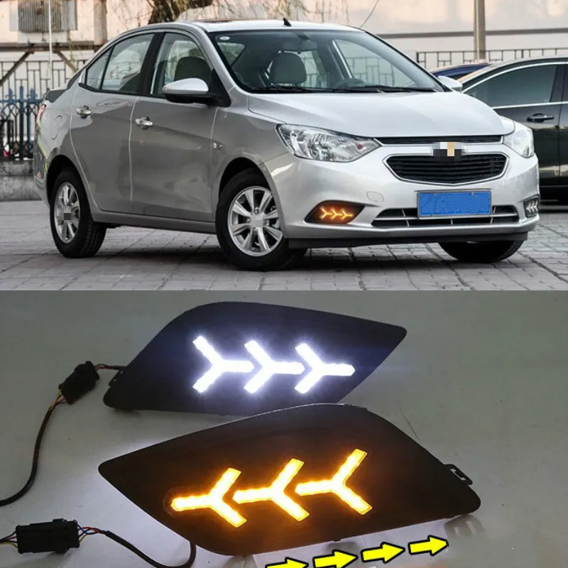 2pcs  For Chevrolet Sail 2014 2015 2016 2017 DRL White Turn Signal Light Yellow Blue Fog Lamp Car LED Daytime Running Light