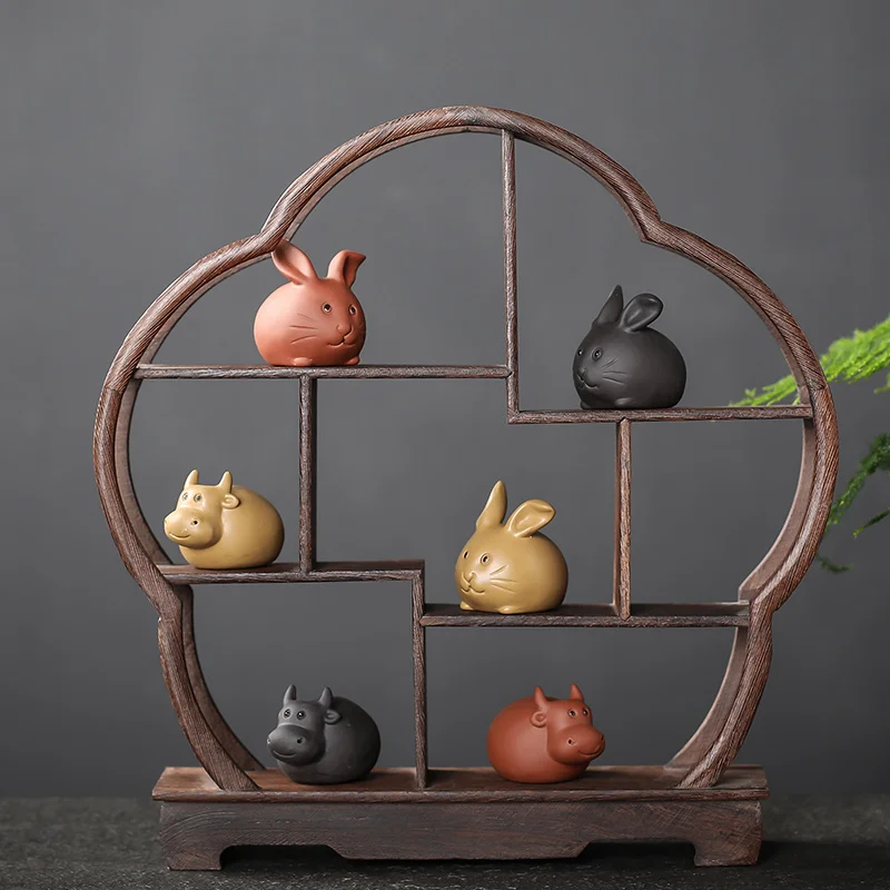1PCS Handmade Mini Fingertips Purple Clay Tea Pet Cute Cattle Statue Ornaments Boutique Tea Table Decoration Accessories Crafts