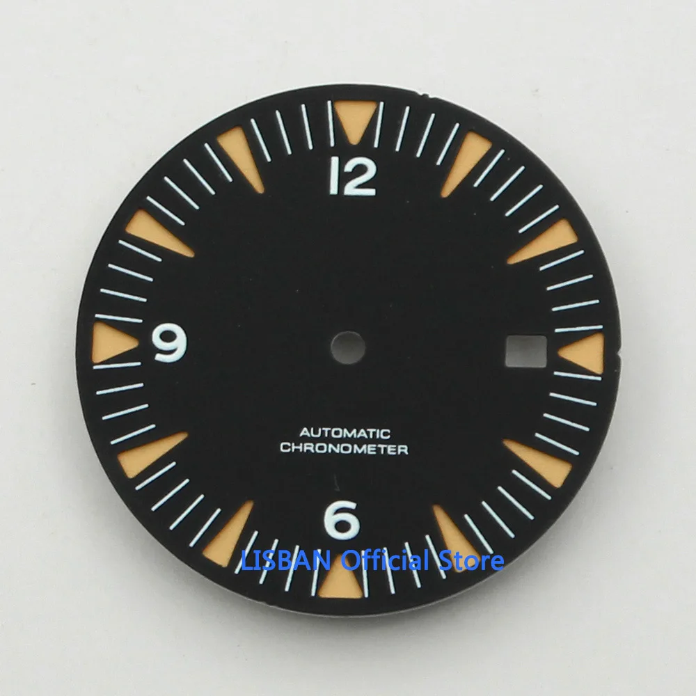 31mm black sterile dial luminous markers date window Watch dial fit ETA 2836 Miyota 8215 movement