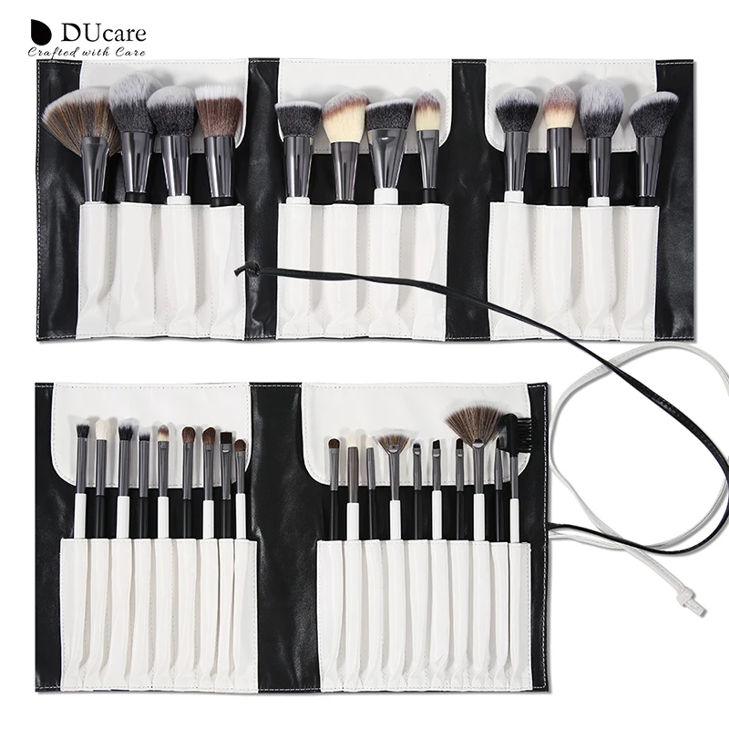 DUcare Black/White 31PCS Makeup BrushesNatural goat hair Brush Foundation Powder Concealer Contour Eyes Blending Brush with Bag