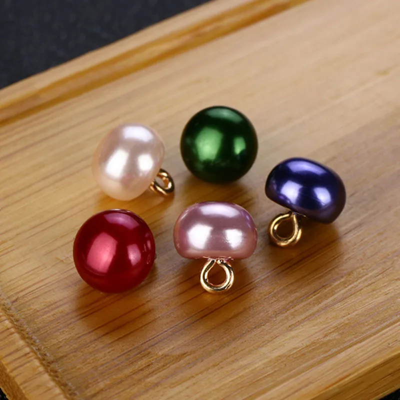 10pcs/lot Size:10mm Colorful Pearl Buttons Metal Shank Mushroom Button for Clothing Shirt Sewing Decoration Supplies(SS-2585)