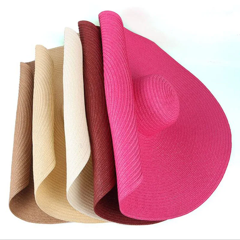 

2024 5pcs per lot popular big summer hats 25cm brim paper straw hats cool nice beautiful big beach hats bright colors sun hats