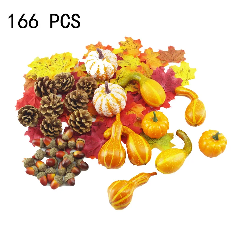 Pumpkin Decorating Kits Thanksgiving Home Decoration Accessories  Maple Leaves Acorns Pinecones 166pcs/set DEC574