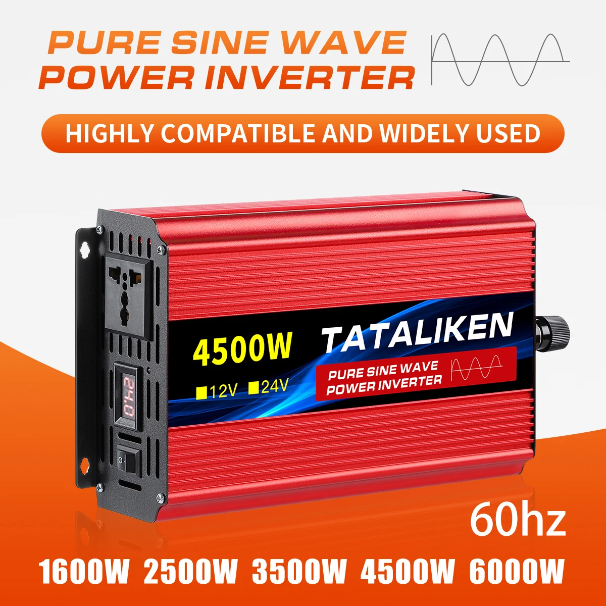 2500w/3500w/4500w/5000w/6000w improved sine wave power inverter  dc 12v LED display is suitable for ac 220v solar converter car