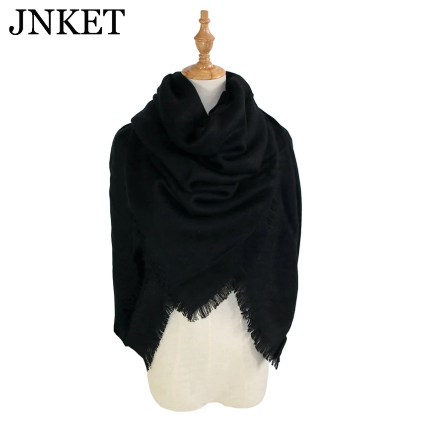 JNKET Solid Color Square Tassels Women's Scarf Artificial Cashmere Scarf Shawl Winter Warm Scarves Lady Neckerchief