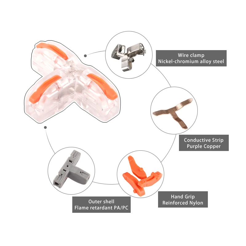 Universal Compact T-Type Push-in Fast Wire Connector Distribution Terminal Block Led light electrical Home splitter Connectors