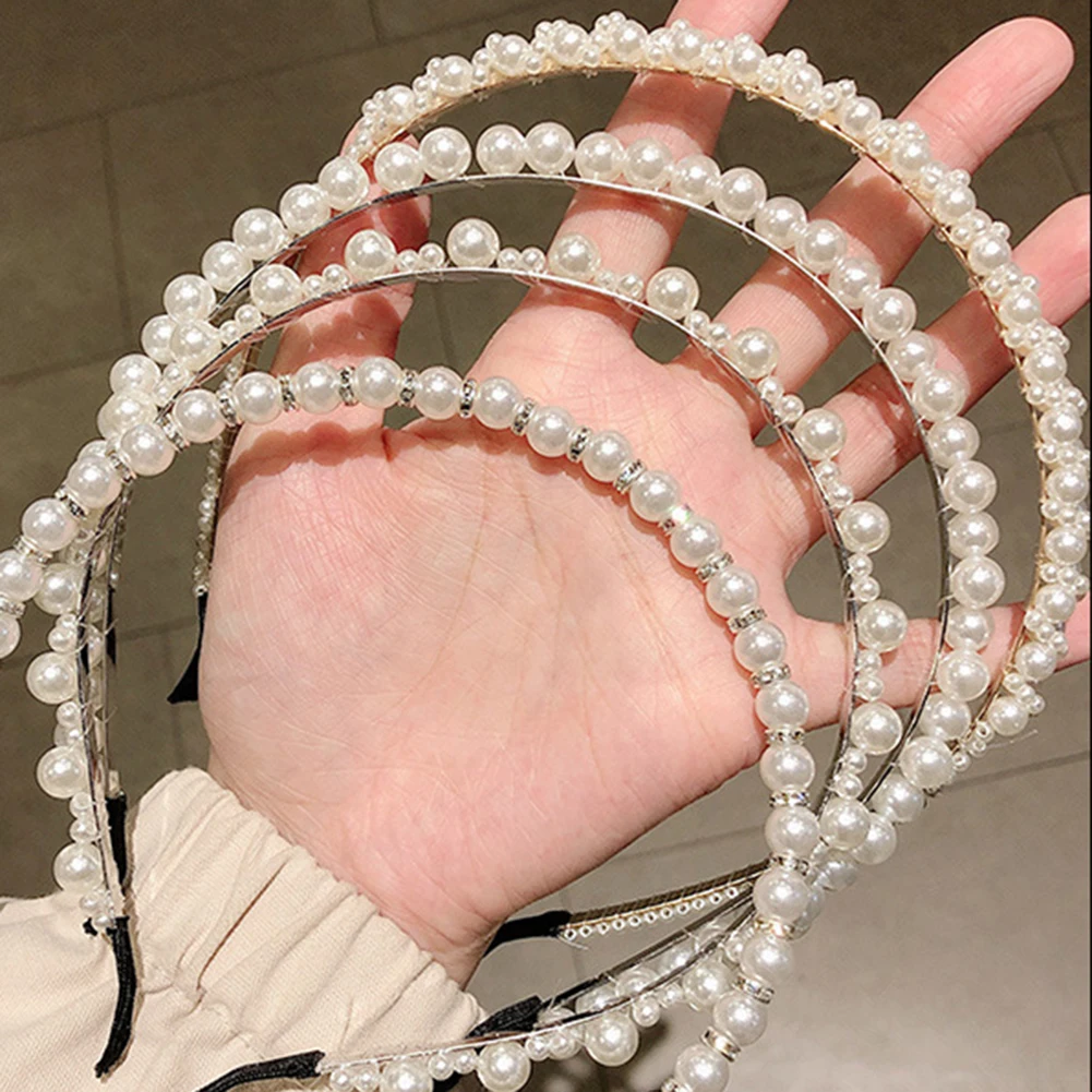 New Women Elegant Full Pearls Simple Hairbands Sweet Headband Hair Hoops Holder Ornament Head Band Lady Fashion Hair Accessories