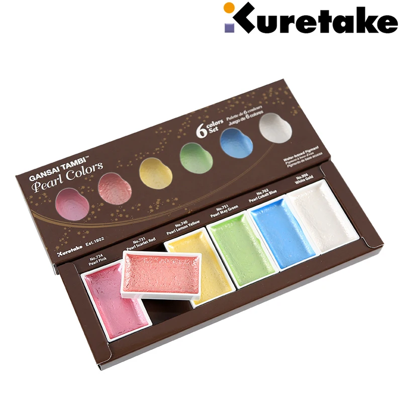 Japan ZIG Kuretake GANSAI TAMBI Starry/Pearl/Gem/Opal Watercolor Metallic Gold Paints 6 Colors Set Painting Supplies