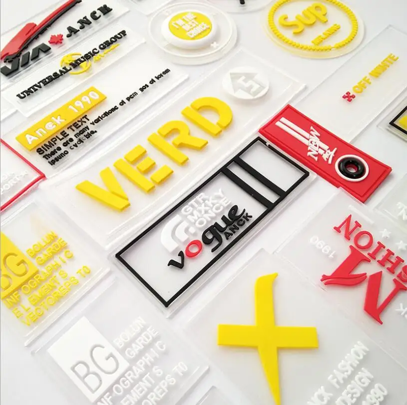 1 piece small size need hand-sewn Color PVC soft label, rubber label patch stickers, clothes T-shirt hole cloth patch