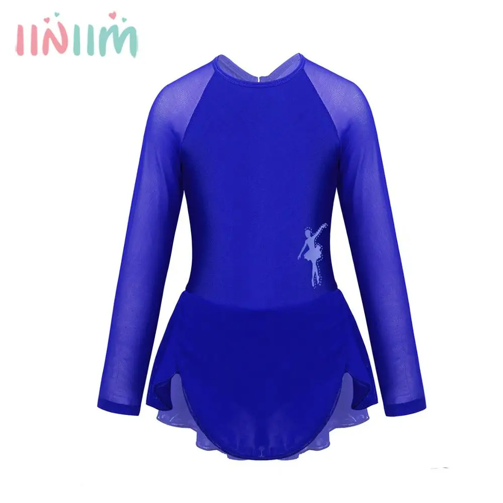 iiniim Kids Girls Dance Dresses Tulle Splice Cutouts Back Figure Ice Skating Roller Skating Dress Ballet Dance Leotard Dress