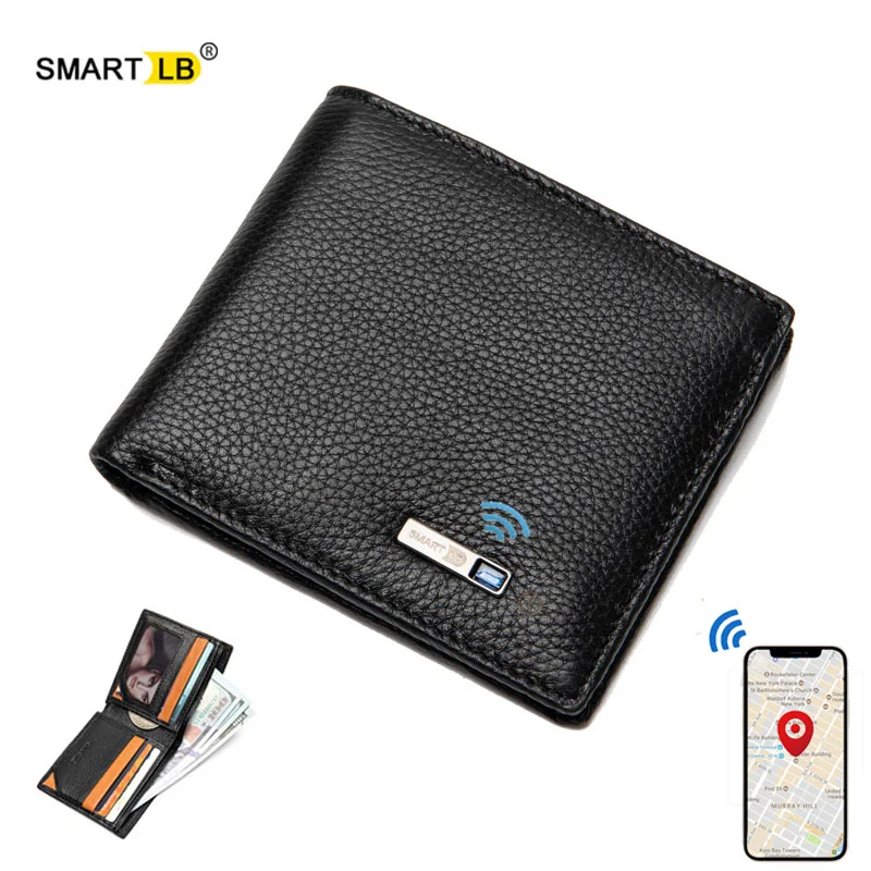 Smart Anti-lost Wallet Bluetooth-compatible Genuine Leather Men woman wallets High Quality Purse Male Wallet  With Gift box