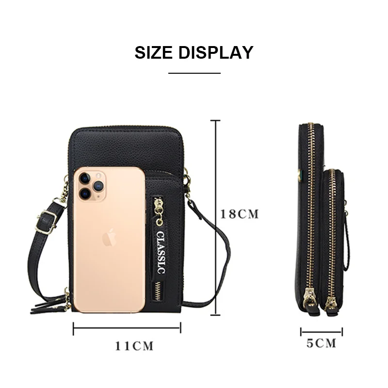 Buylor Lychee Pattern Cell Phone Shoulder Bags Fashion Soft Leather Women's Crossbody Bag Strap Handbag for Female Women Wallet