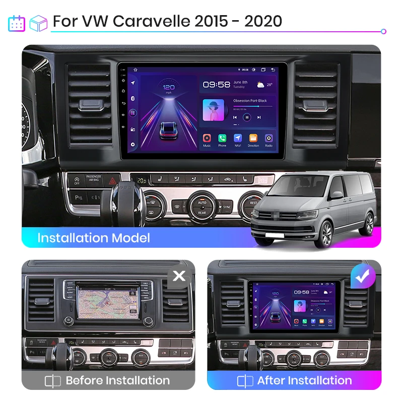 Junsun V1 AI Voice Wireless CarPlay Android Auto Radio for Volkswagen Caravelle 2015-2020 4G Car Multimedia GPS 2din autoradio