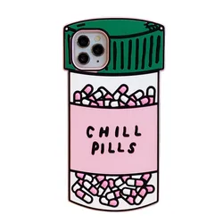 3D Cute Cartoon Chill Pills Case for iPhone 17 Pro Max/16/15/14/13/12/11 Medicine Bottle Soft Rubber Back Cover Funda iPhone 17