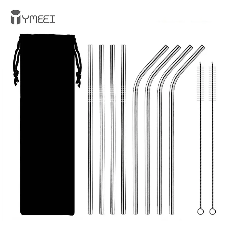 

YMEEI 10Pcs Reusable Stainless Steel Drinking Straws Metal Drinks Cup Straw With Clean Brush Cocktail Party Favor Bar Accessory