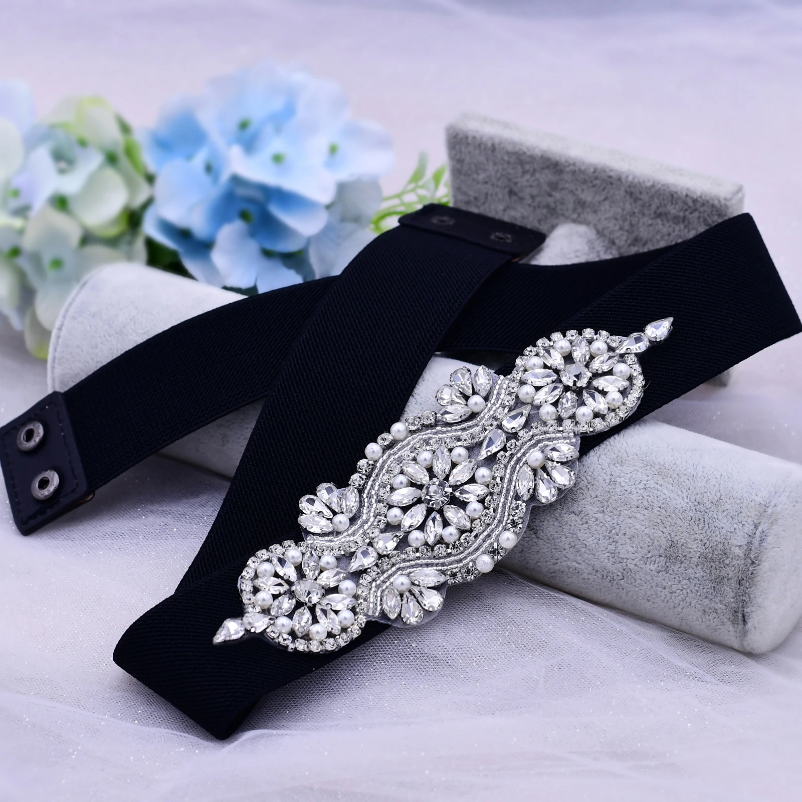 Rhinestone Wedding Elastic Belts Rhinestones Belt Lady Buckle Waist Belt Elastic Wide Waistband Fashion Wedding Dress Belt