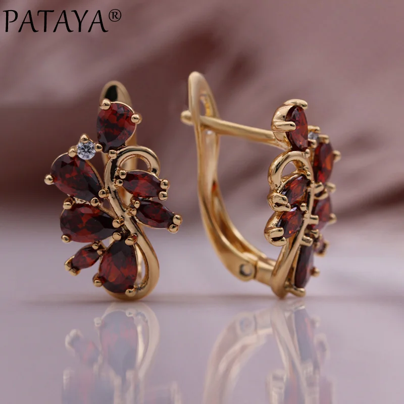 PATAYA New Water Drop Natural Zircon Women Earrings 585 Rose Gold Color Wedding Luxury Quality Fashion Jewelry Unique Earring