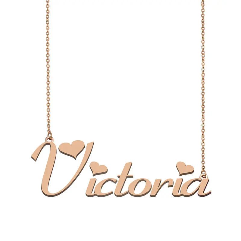 Victoria Name Necklace for Women Personalized Nameplate Pendant Stainless Steel for Mother Birthday Jewelry Gift