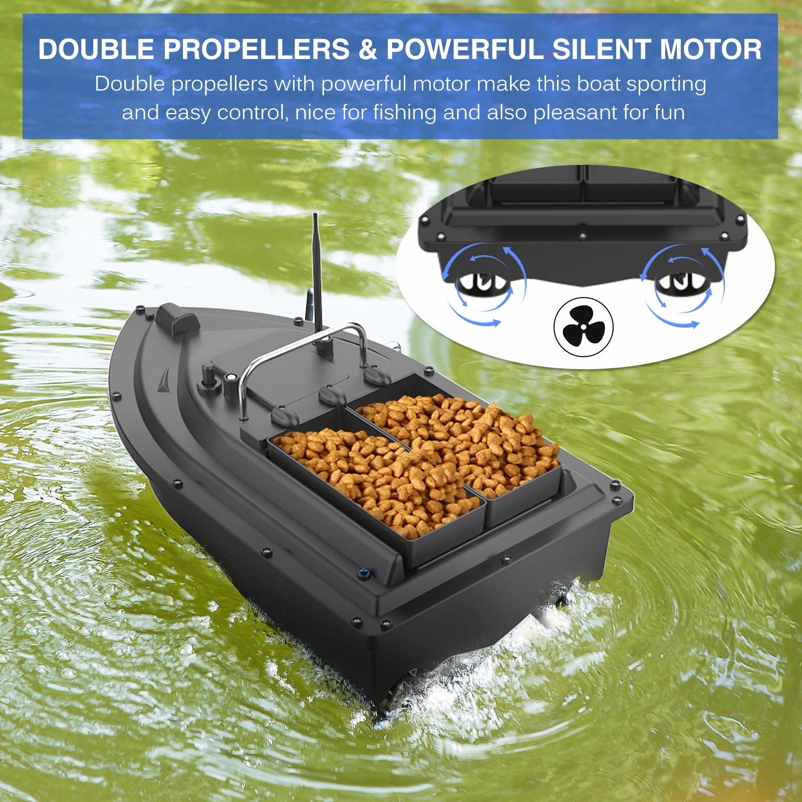 500M Remote Control Fishing Boat Double Motors Smart Fishing Bait Boat RC Fishing Feeder Fish Finder Ship Boat Double Container