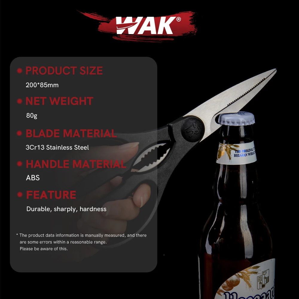 WAK Stainless Steel Kitchen Scissors Multipurposes Meat Vegetable Seafood Clippers BBQ Scissors Opening Bottle Tool Scissors