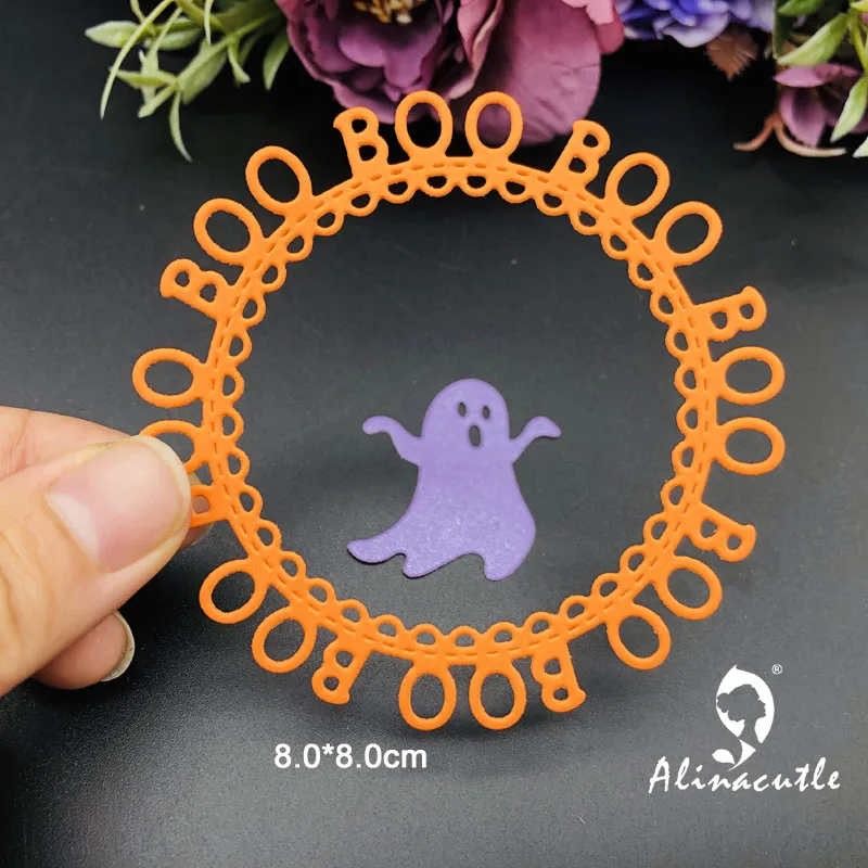 Alinacutle Metal Cutting Die Cut Halloween Ghost BOO Cirlce Scrapbooking Paper Craft Handmade Card Punch Art Cutter