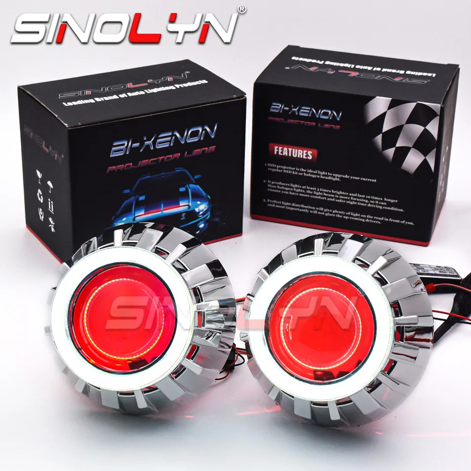 

Sinolyn LED Angel Eyes Devil 2.5 Headlight Projector Lenses Bi Xenon Halo Ring Lens HID Projector For H4/H7 Cars Accessories