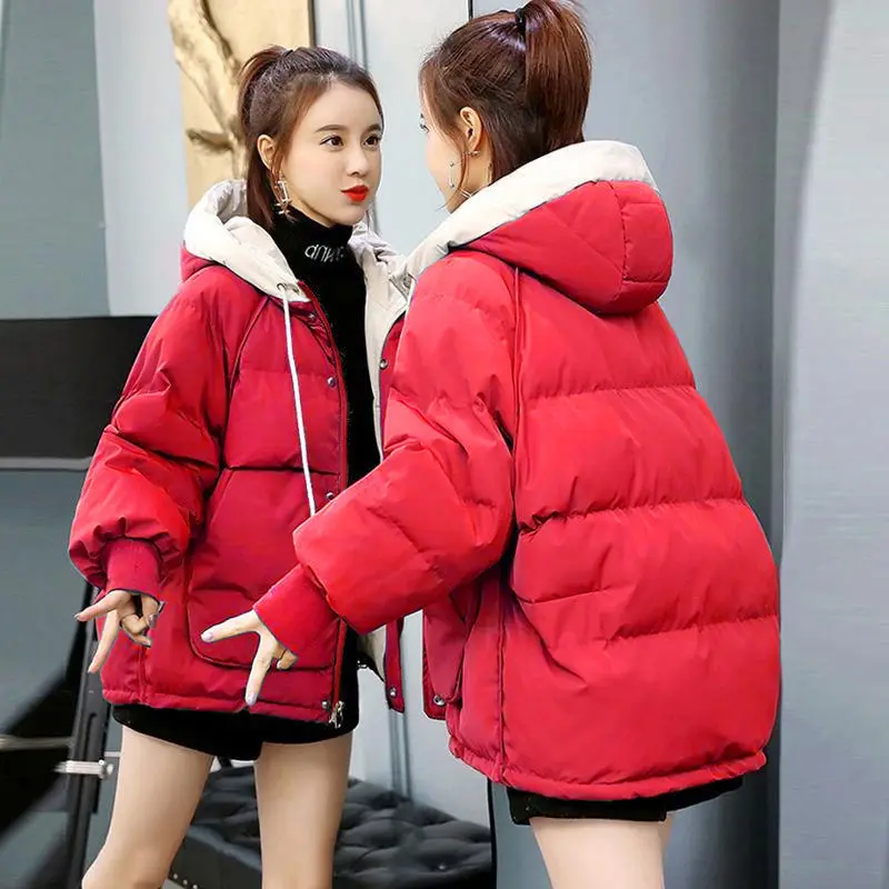 2021 New Women\'s Coats Winter Parkas Jacket Fashion Hooded Bread Service Jackets Thicken Warm Cotton Padded Parka Female Outwear