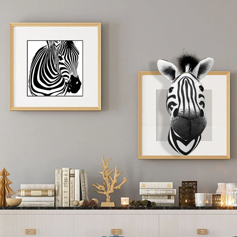 3D Lifelik ZOO Forest Animals  Photo Props Zebra Head Wall Plush Toys Bedroom Decoration Party Decoration