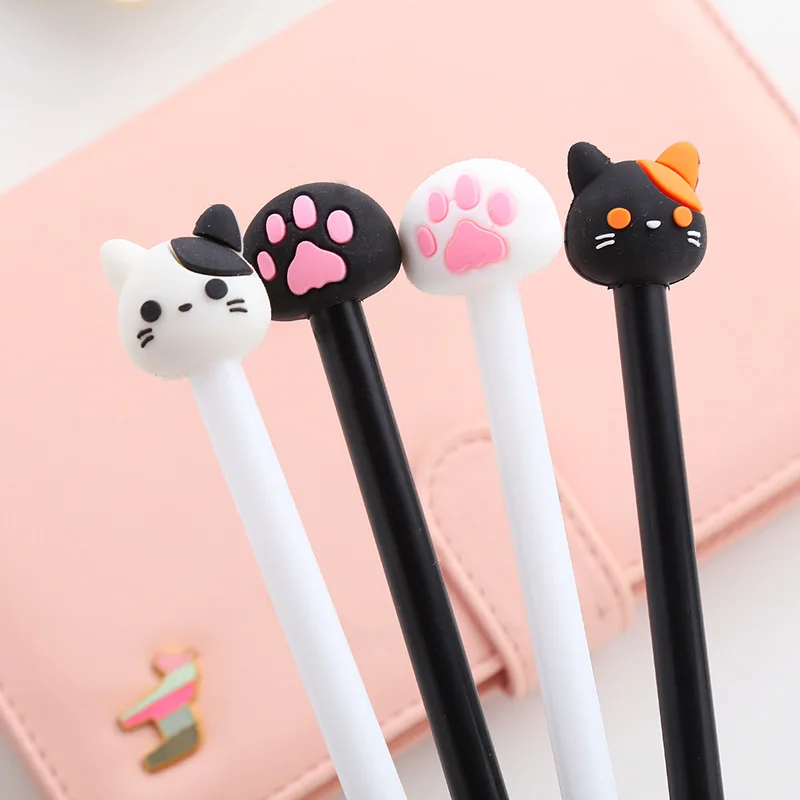 4Pcs / Set Kawaii Cartoon Cat Paw Shape Gel Pen Cute Black Gel Ink Pen For School Kids Writing Stationary Pen Office Supplies